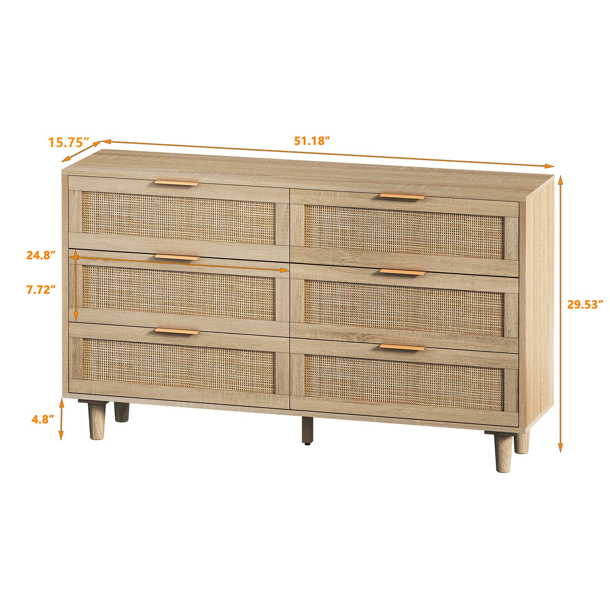 51.18"6 Drawers Rattan Storage Cabinet Rattan Drawer,For Bedroom,Living Room,Natural Same Sku:W757P198980 Natural Particle Board