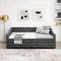 Full Size Daybed With Twin Size Trundle Upholstered Tufted Sofa Bed, With Button On Back And Copper Nail On Waved Shape Arms,Grey 80.5