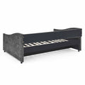 Full Size Daybed With Twin Size Trundle Upholstered Tufted Sofa Bed, With Button On Back And Copper Nail On Waved Shape Arms,Grey 80.5