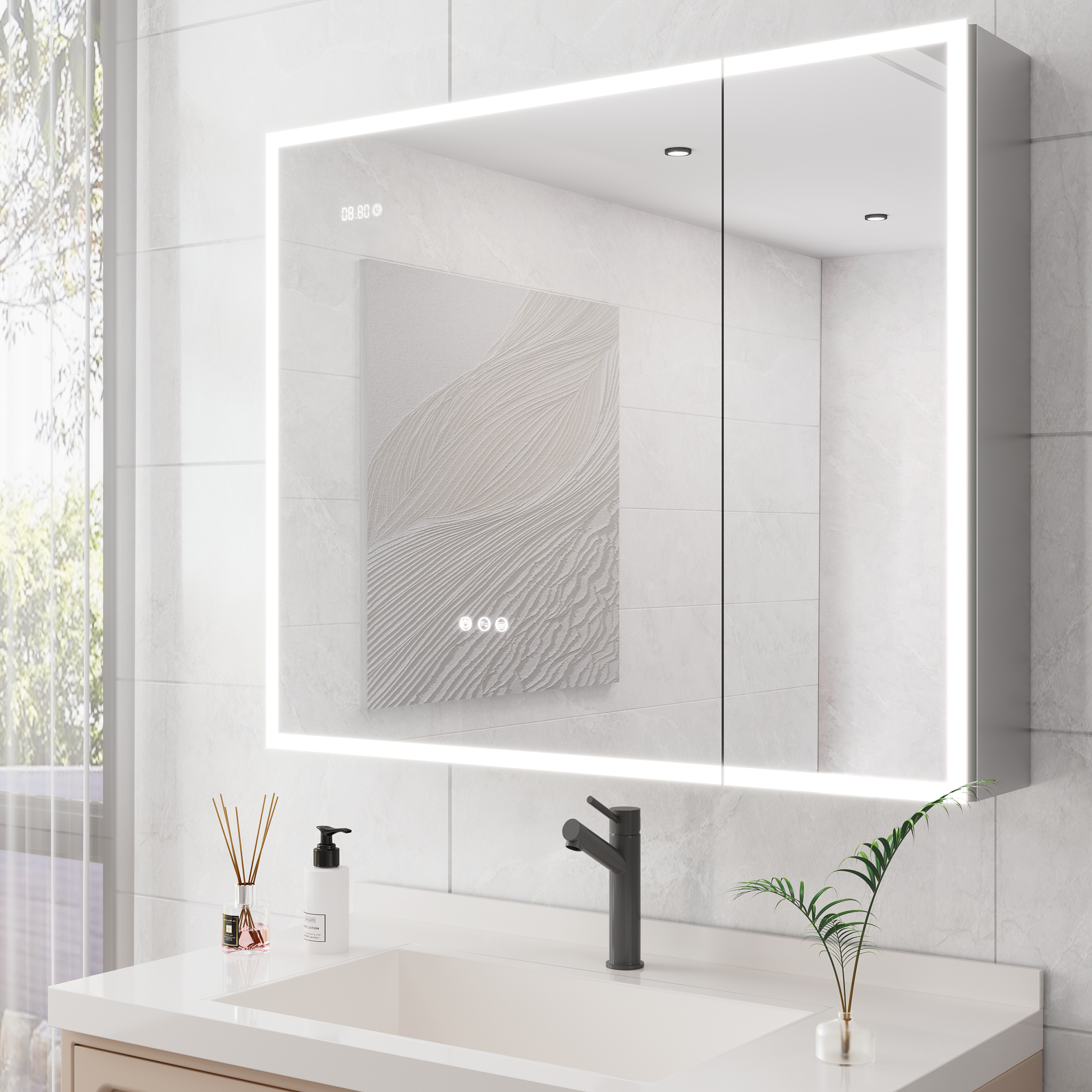 Bathroom Medicine Cabinet with Lights, 36 30 Inch LED mirror included-bathroom-powder