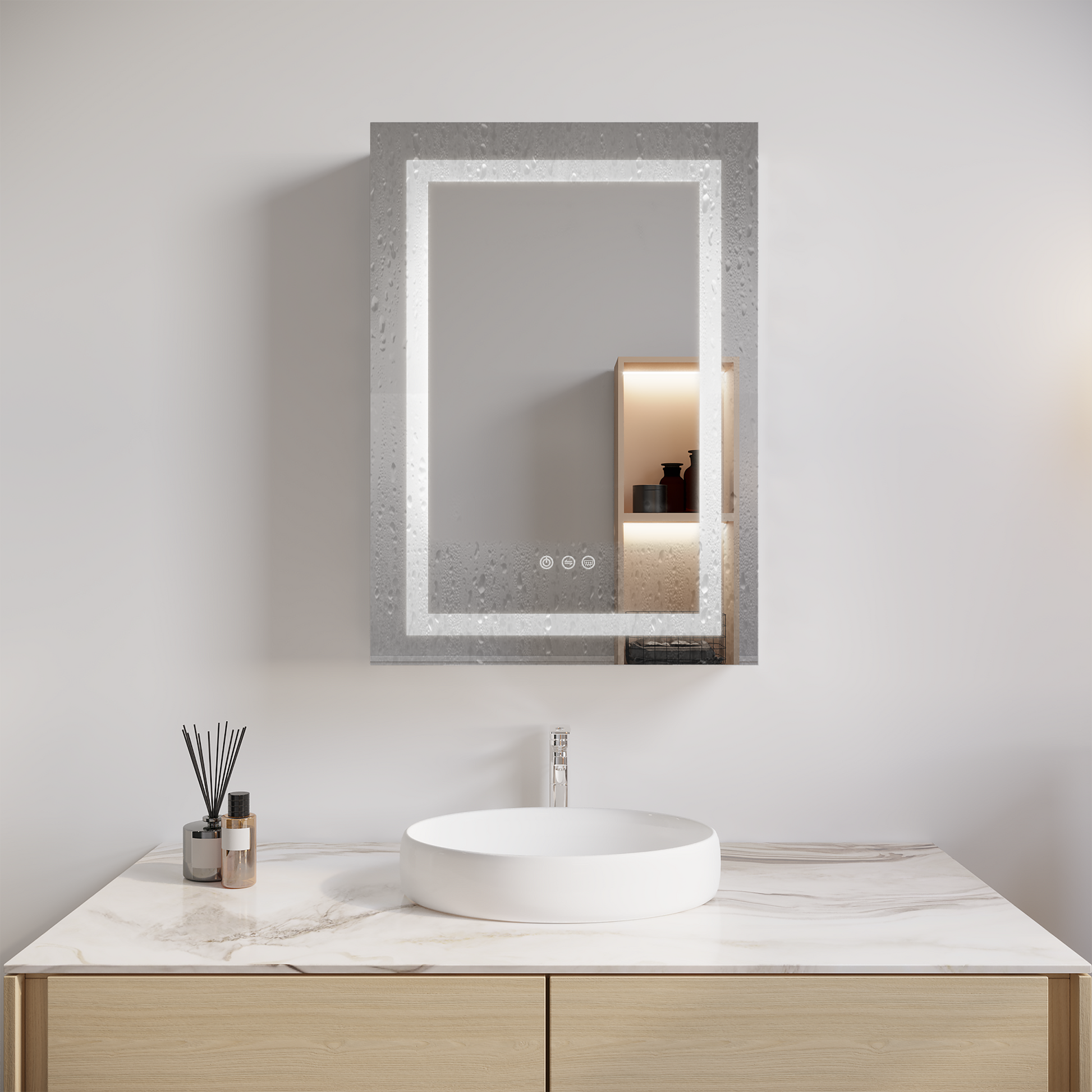 26X20 Inch Bathroom Medicine Cabinet With Led Mirror, Anti Fog, Waterproof, 3000K 6000K Single Door Lighted Bathroom Cabinet With Touch Swich, Dimmable,Recessed Or Surface Mount Left Door Mirror Included Bathroom Powder Coated 3 Silver 1 2 18 To 23 In 24