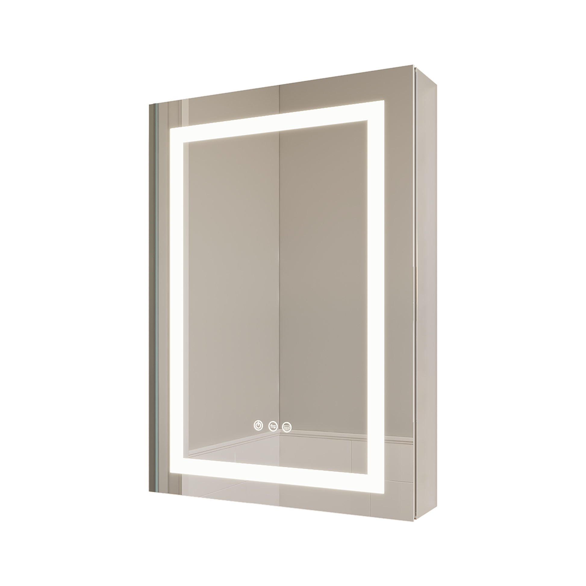 26X20 Inch Bathroom Medicine Cabinet With Led Mirror, Anti Fog, Waterproof, 3000K 6000K Single Door Lighted Bathroom Cabinet With Touch Swich, Dimmable,Recessed Or Surface Mount Left Door Mirror Included Bathroom Powder Coated 3 Silver 1 2 18 To 23 In 24