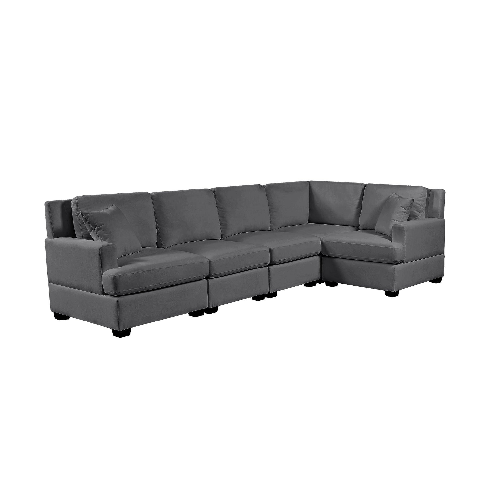 Sectional Modular Sofa With 2 Tossing Cushions And Solid Frame For Living Room Gray Polyester