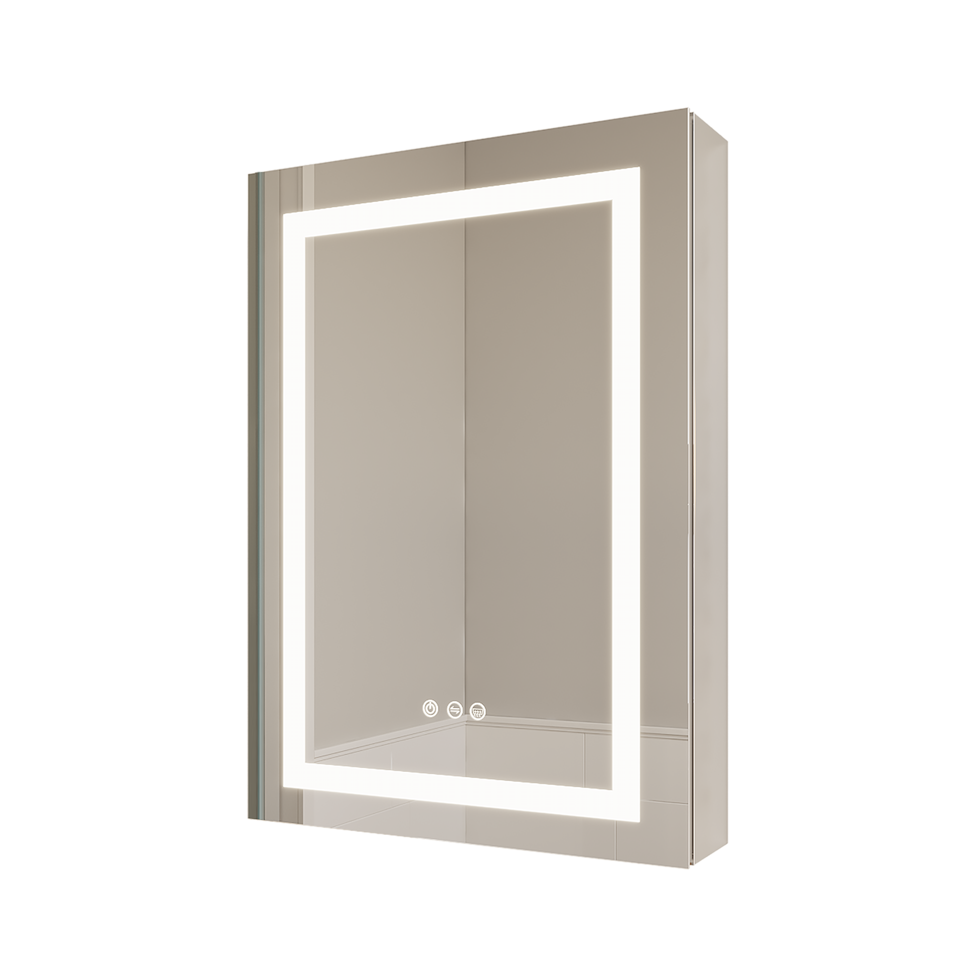 26X20 Inch Bathroom Medicine Cabinet With Led Mirror, Anti Fog, Waterproof, 3000K 6000K Single Door Lighted Bathroom Cabinet With Touch Swich, Dimmable,Recessed Or Surface Mount Right Door Mirror Included Bathroom Powder Coated 3 Silver 1 2 18 To 23 In