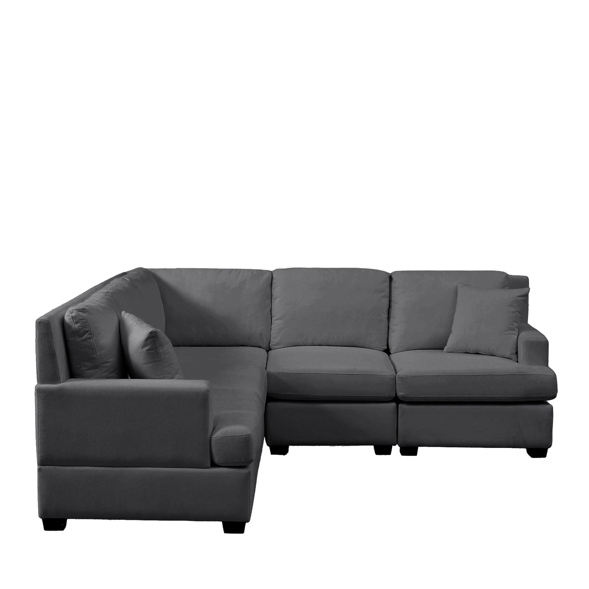 Sectional Modular Sofa With 2 Tossing Cushions And Solid Frame For Living Room Gray Polyester