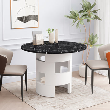 42.12"Modern Round Dining Table With Printed Black Marble Table Top For Dining Room, Kitchen, Living Room,Black White Black White Mdf