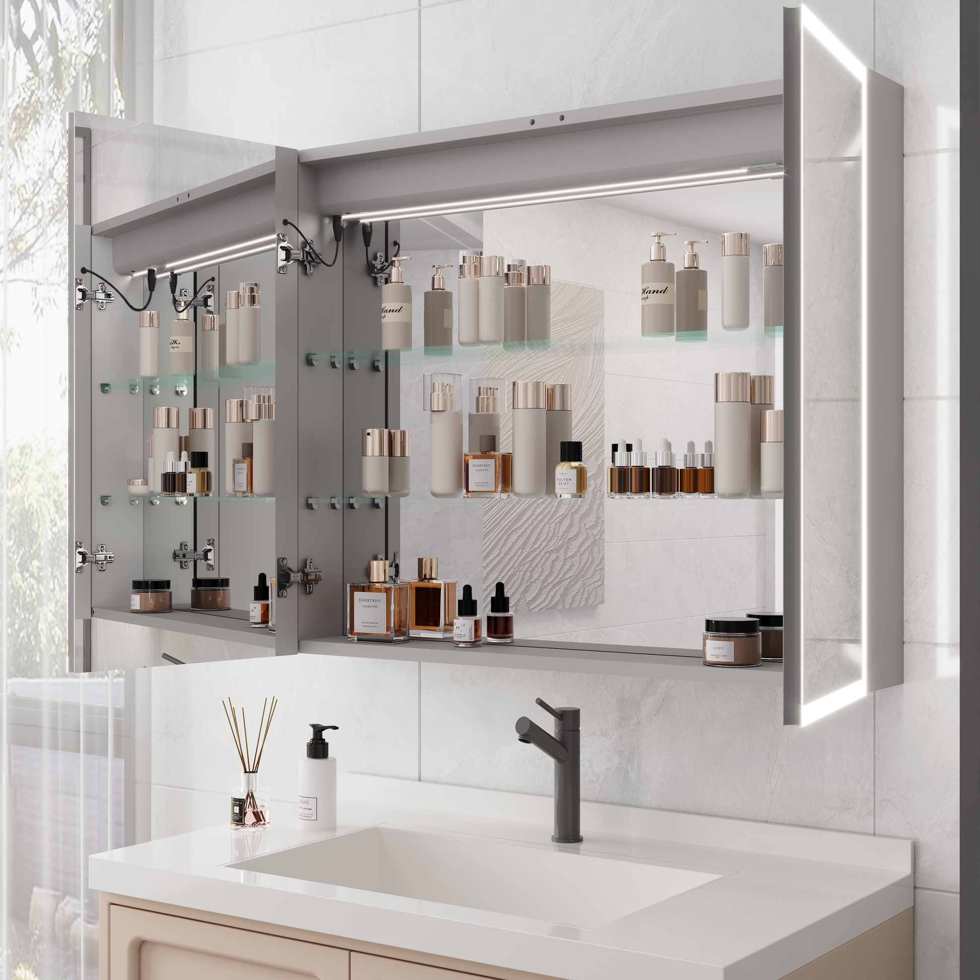 Bathroom Medicine Cabinet with Lights, 36 30 Inch LED mirror included-bathroom-powder