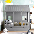Twin Size Wood House Bed With Twin Size Trundle, Wooden Daybed, Gray Gray Solid Wood