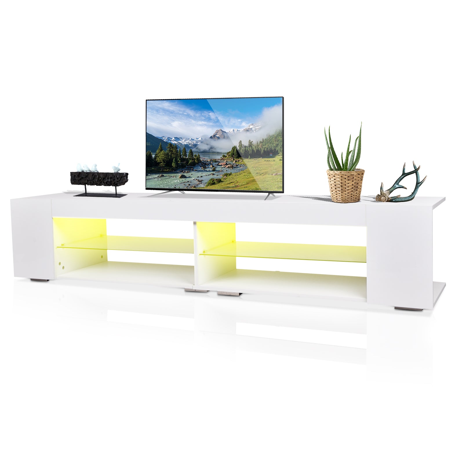 Led Tv Stand Modern Entertainment Center With Storage High Gloss Gaming Living Room Bedroom Tv Cabinet White Particle Board