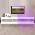 Modern Led Tv Stand Entertainment Center With Storage And Glass Shelves High Glossy Tv Cabinet Table For Living Room Bedroom White Particle Board