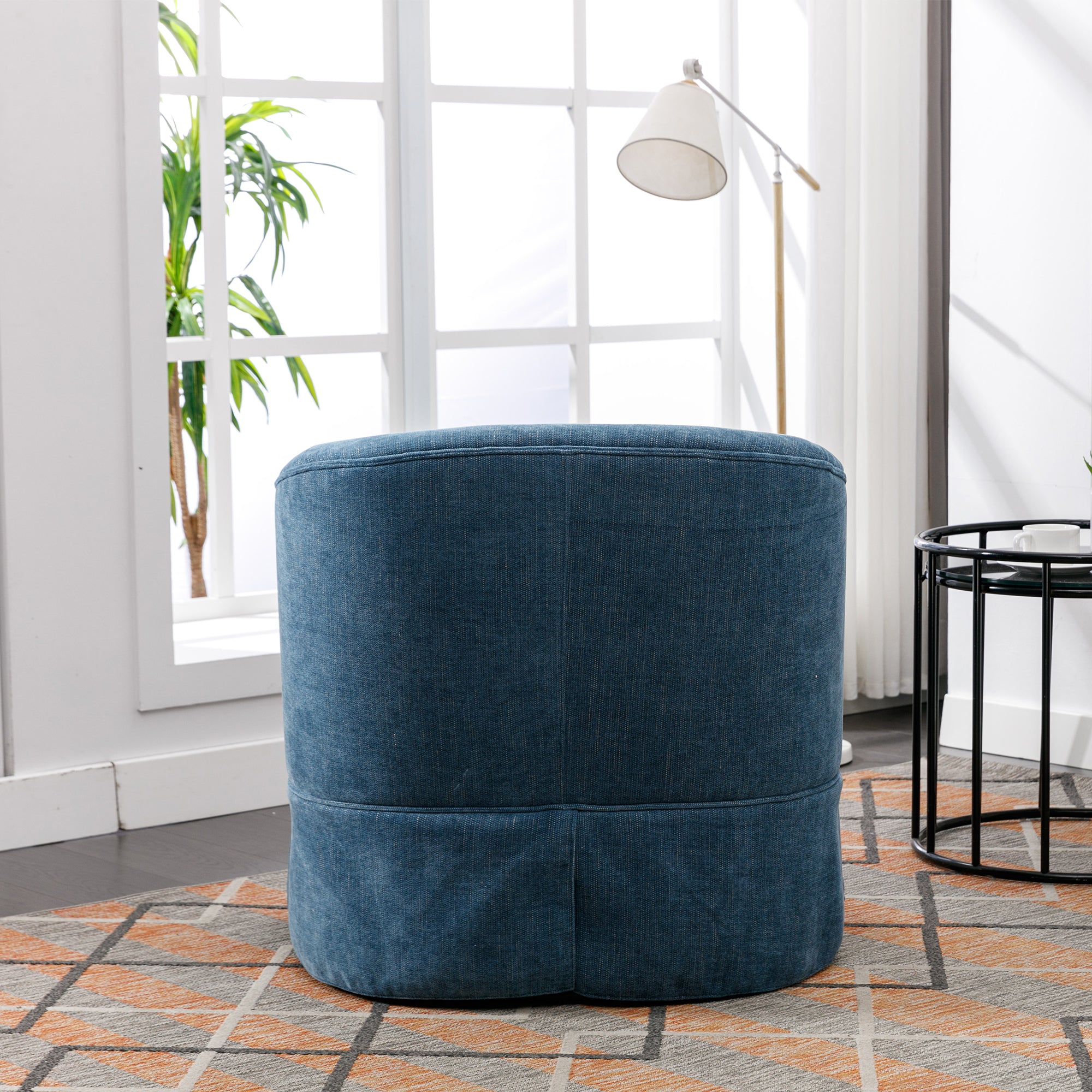 360 degree Swivel Accent Armchair Linen Blend Blue blue-foam-upholstered
