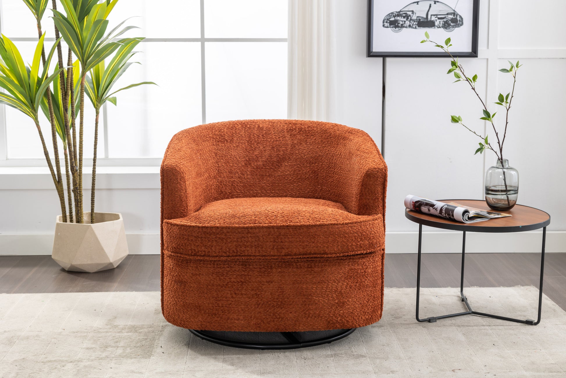 Coolmore Swivel Barrel Chair, Comfy Round Accent Sofa Chair For Living Room, 360 Degree Swivel Barrel Club Chair, Leisure Arm Chair For Nursery, Hotel, Bedroom, Office, Lounge Orange Boucle