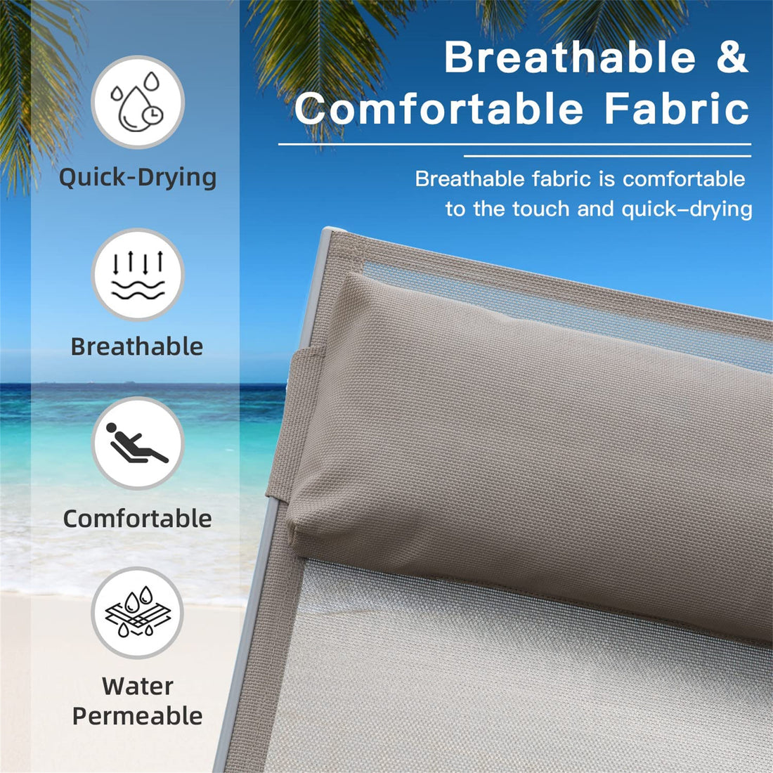 Outdoor Chaise Lounge Set Of 2 Patio Recliner Chairs With Adjustable Backrest And Removable Pillow For Indoor&Outdoor Beach Pool Sunbathing Lawn Khaki,2 Lounge Chairs Khaki Aluminium