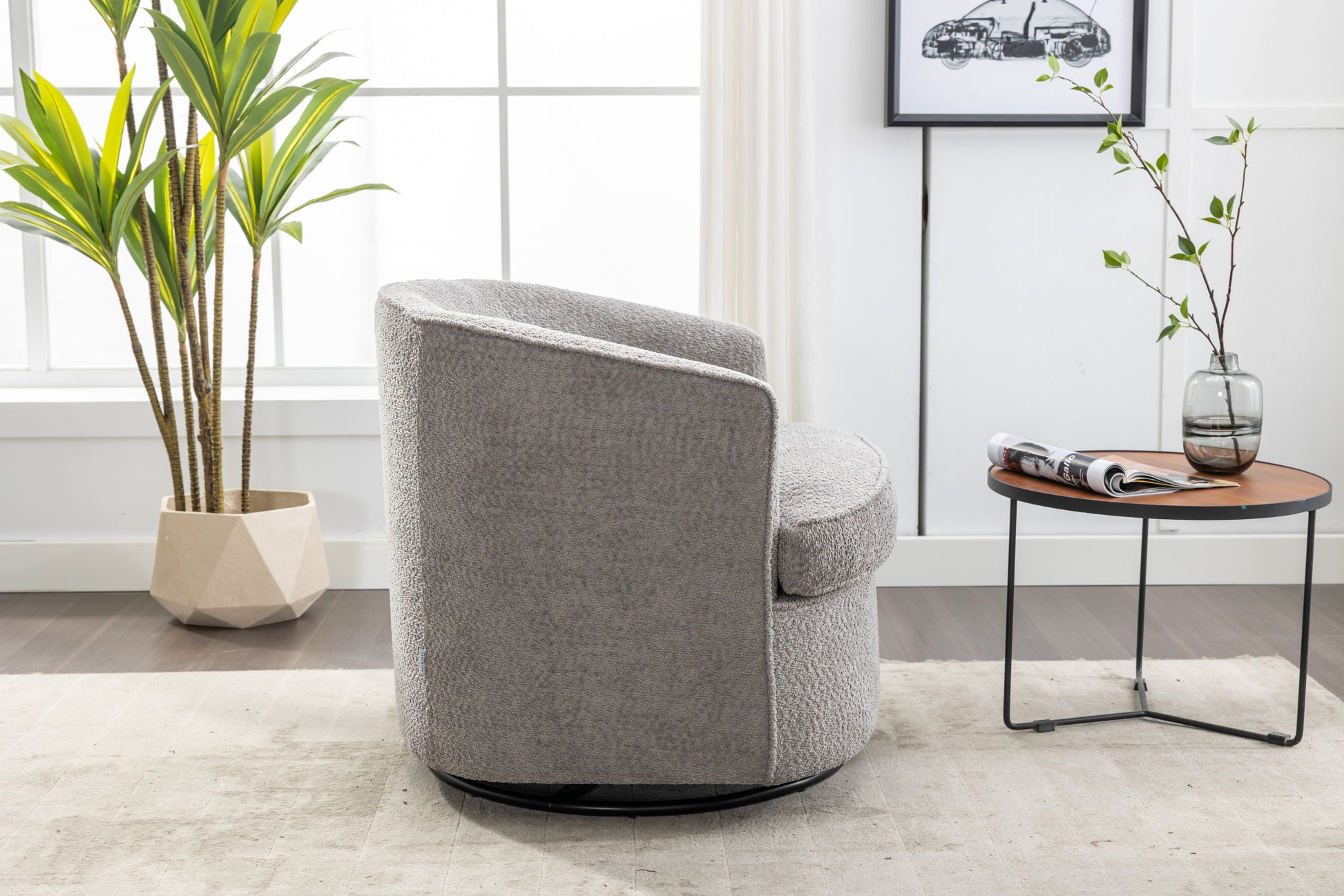 Coolmore Swivel Barrel Chair, Comfy Round Accent Sofa Chair For Living Room, 360 Degree Swivel Barrel Club Chair, Leisure Arm Chair For Nursery, Hotel, Bedroom, Office, Lounge Gray Boucle