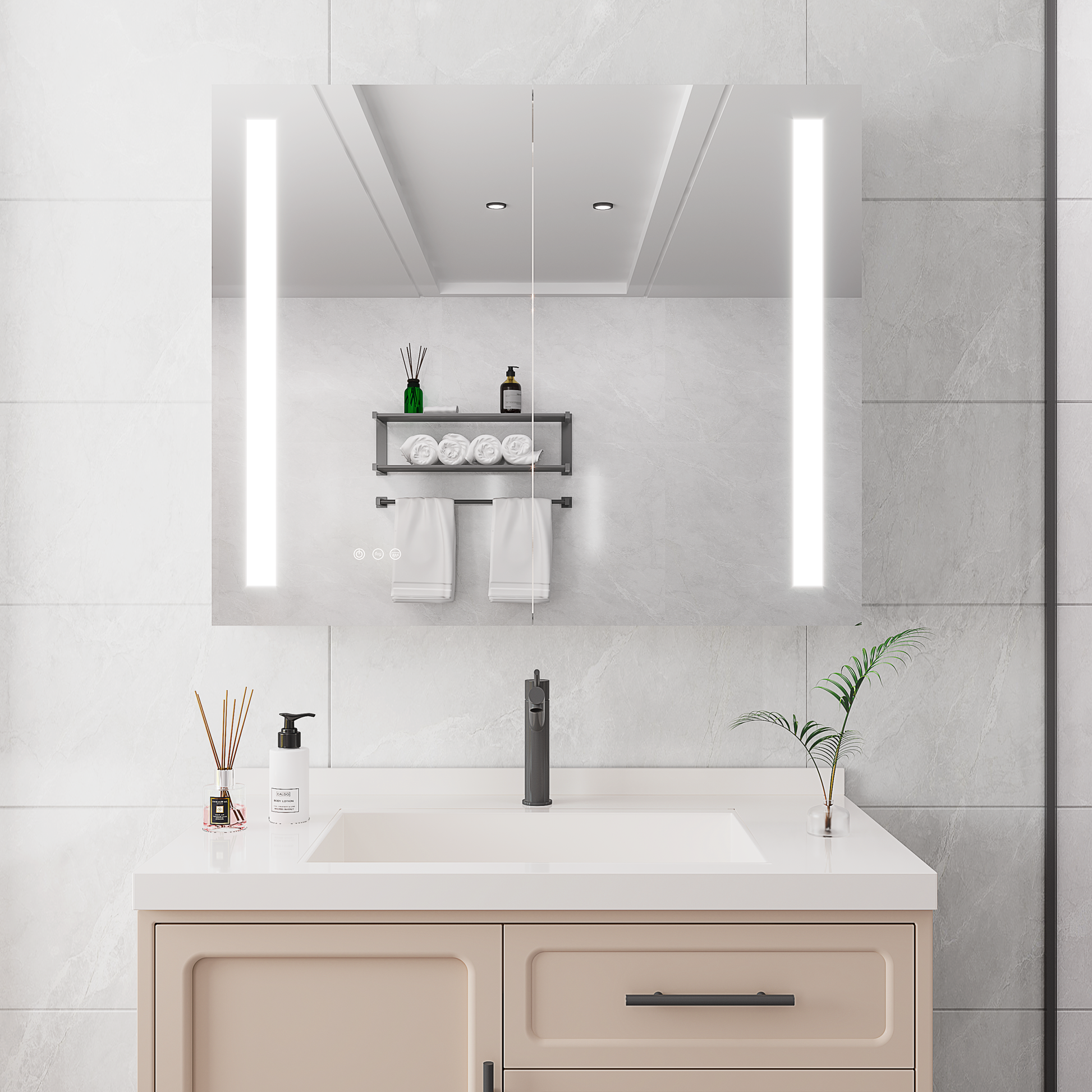 36 x 30 inch Medicine Cabinet with LED Vanity Mirror mirror included-bathroom-powder