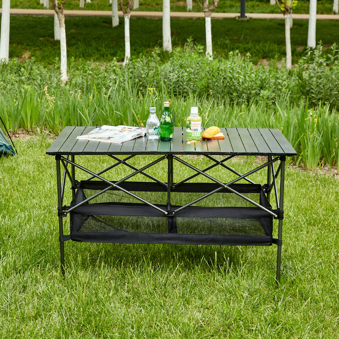 1 Piece Folding Outdoor Table With Carrying Bag,Lightweight Aluminum Roll Up Rectangular Table For Indoor, Outdoor Camping, Picnics,Beach,Backyard, Bbq, Party, Patio, 46.46X27.56X27.56In ,Black