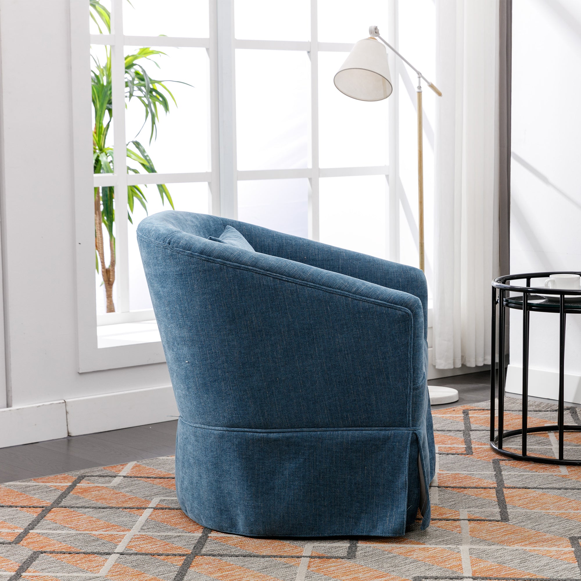 360 degree Swivel Accent Armchair Linen Blend Blue blue-foam-upholstered