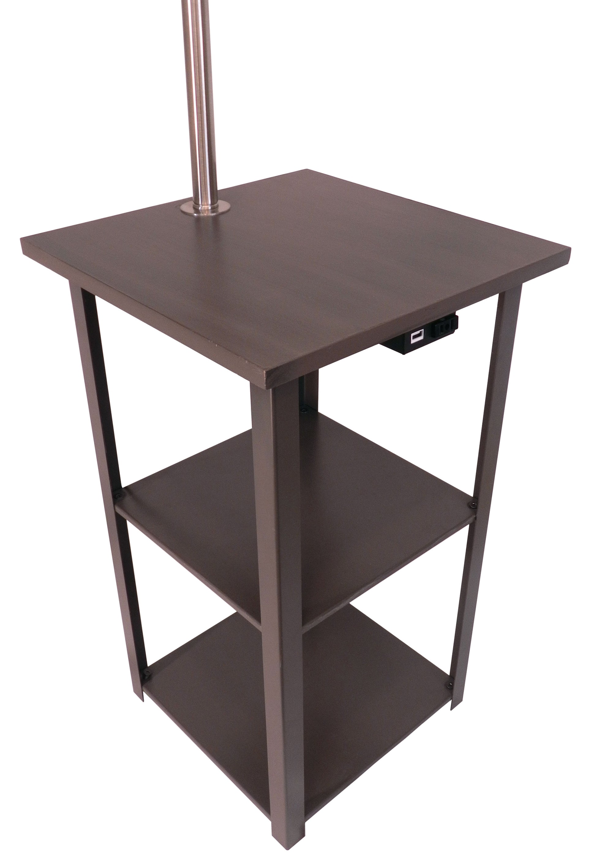 58" Squared Sofa Side Shelves Table Lamp W Power Station 1.14 14.96 Brown Mix Metal