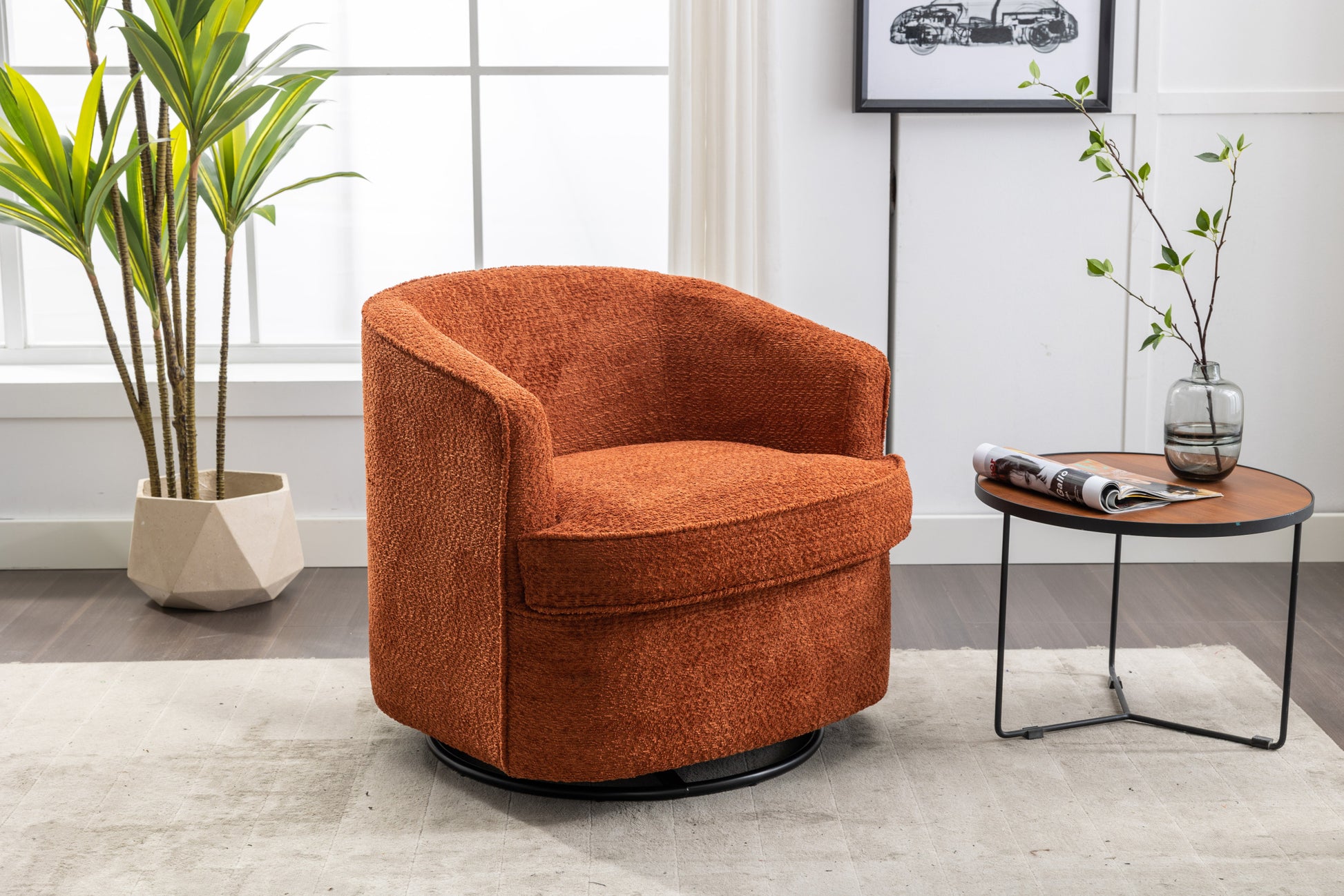 Coolmore Swivel Barrel Chair, Comfy Round Accent Sofa Chair For Living Room, 360 Degree Swivel Barrel Club Chair, Leisure Arm Chair For Nursery, Hotel, Bedroom, Office, Lounge Orange Boucle