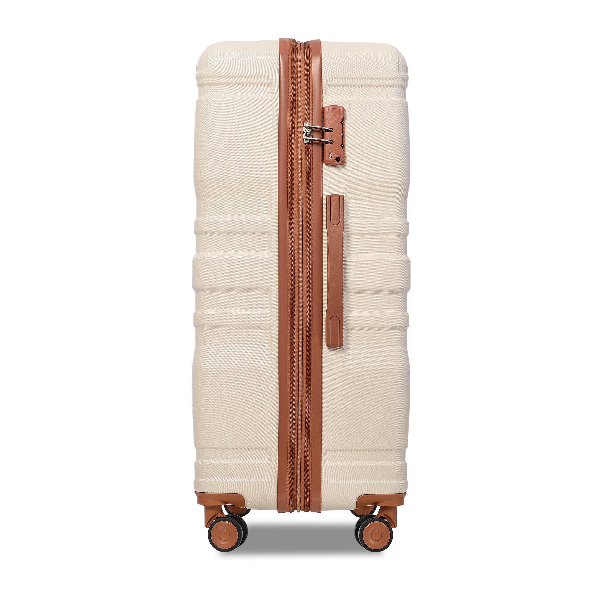 Luggage Sets 4 Piece, Expandable ABS Durable Suitcase beige+brown-abs