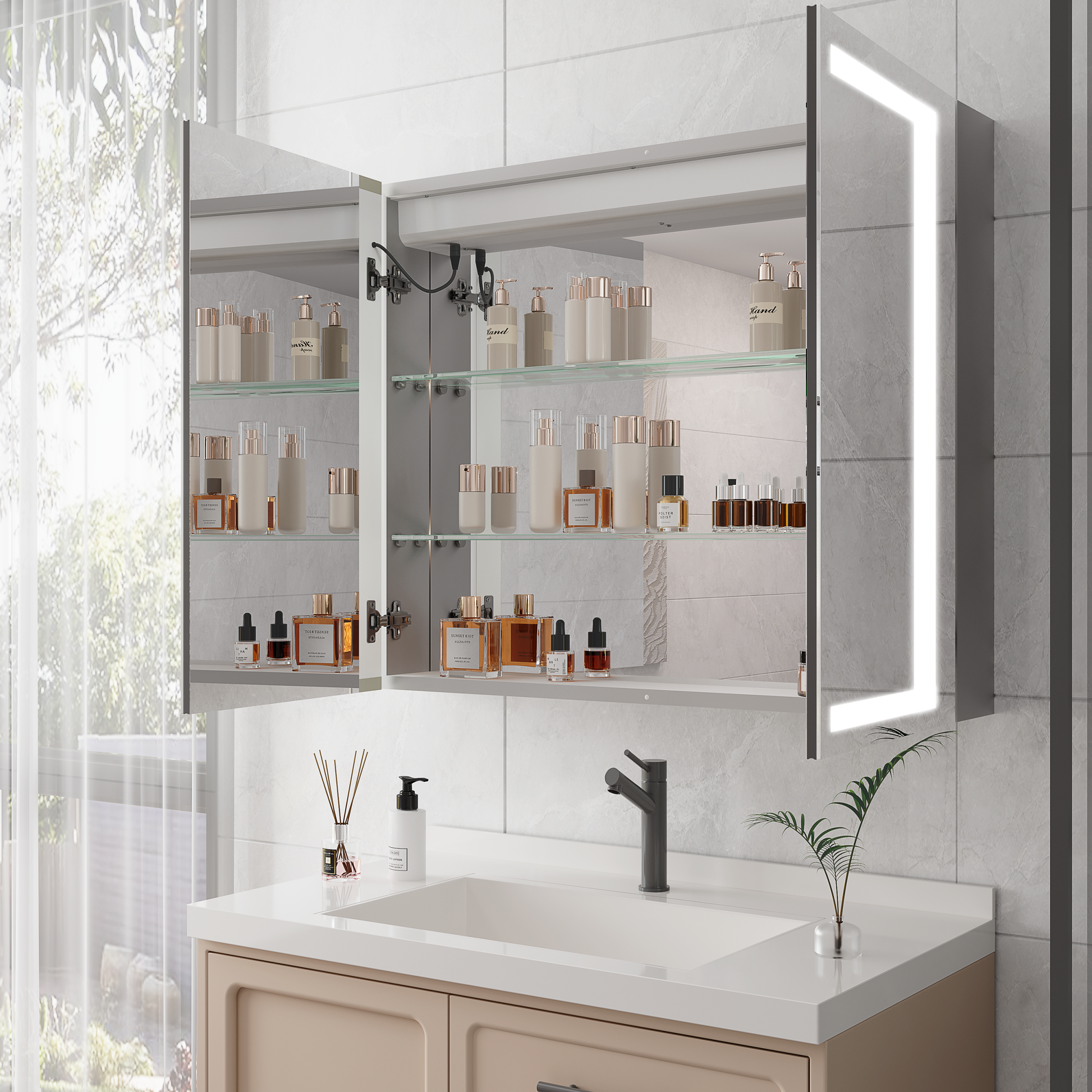 36 x 30 inch Medicine Cabinet with LED Vanity Mirror mirror included-bathroom-powder