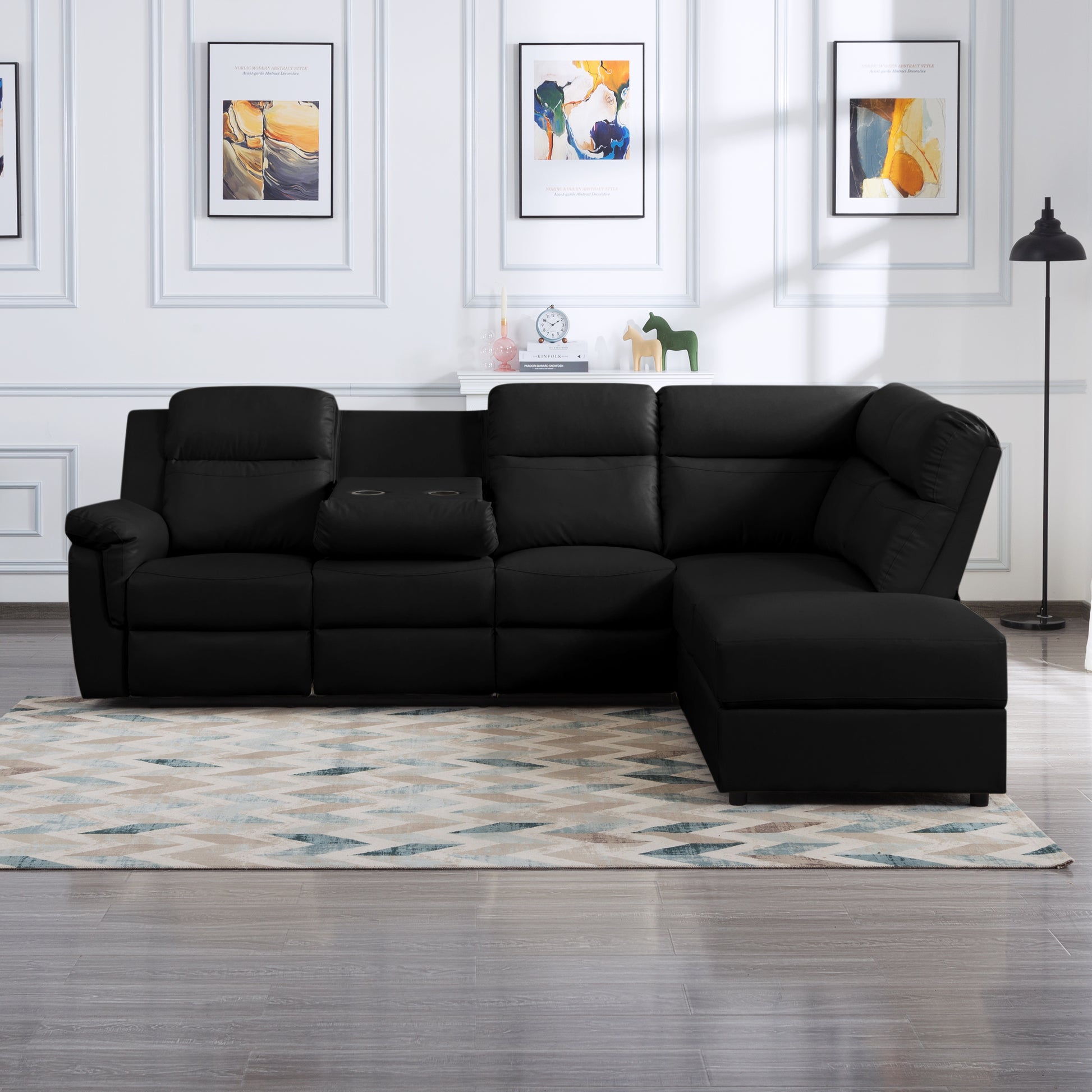 110.2'' Manual Reclining Sectional Sofa K2553S00002 Black Pu