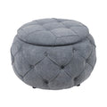 Large Button Tufted Woven Round Storage Ottoman For Living Room & Bedroom,17.7