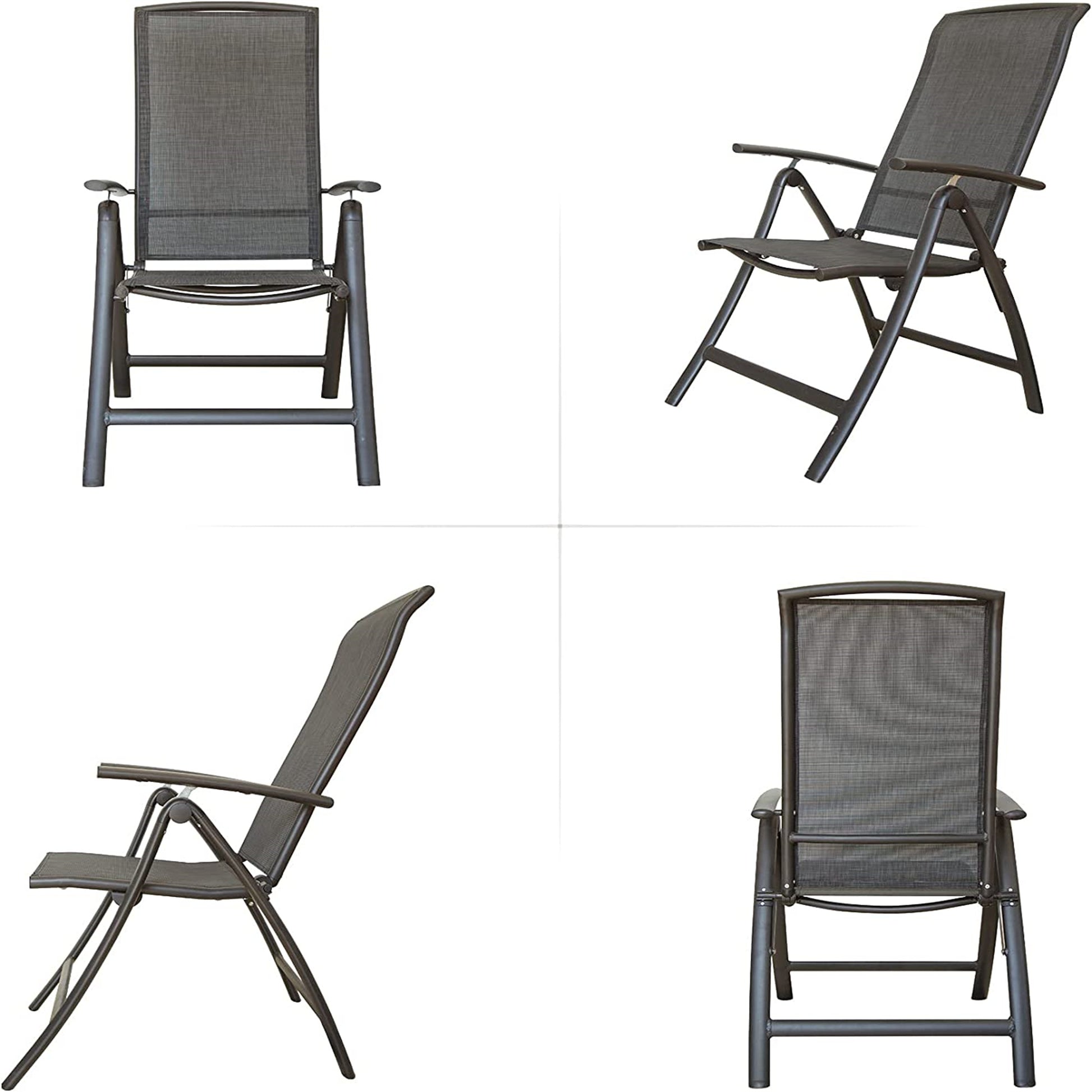 Folding Patio Chairs Set Of 2, Aluminium Frame Reclining Sling Lawn Chairs With Adjustable High Backrest, Patio Dining Chairs For Outdoor, Camping,Porch,Balcony Textilene Fabric,2 Chairs Dark Gray