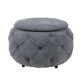 Large Button Tufted Woven Round Storage Ottoman For Living Room & Bedroom,17.7