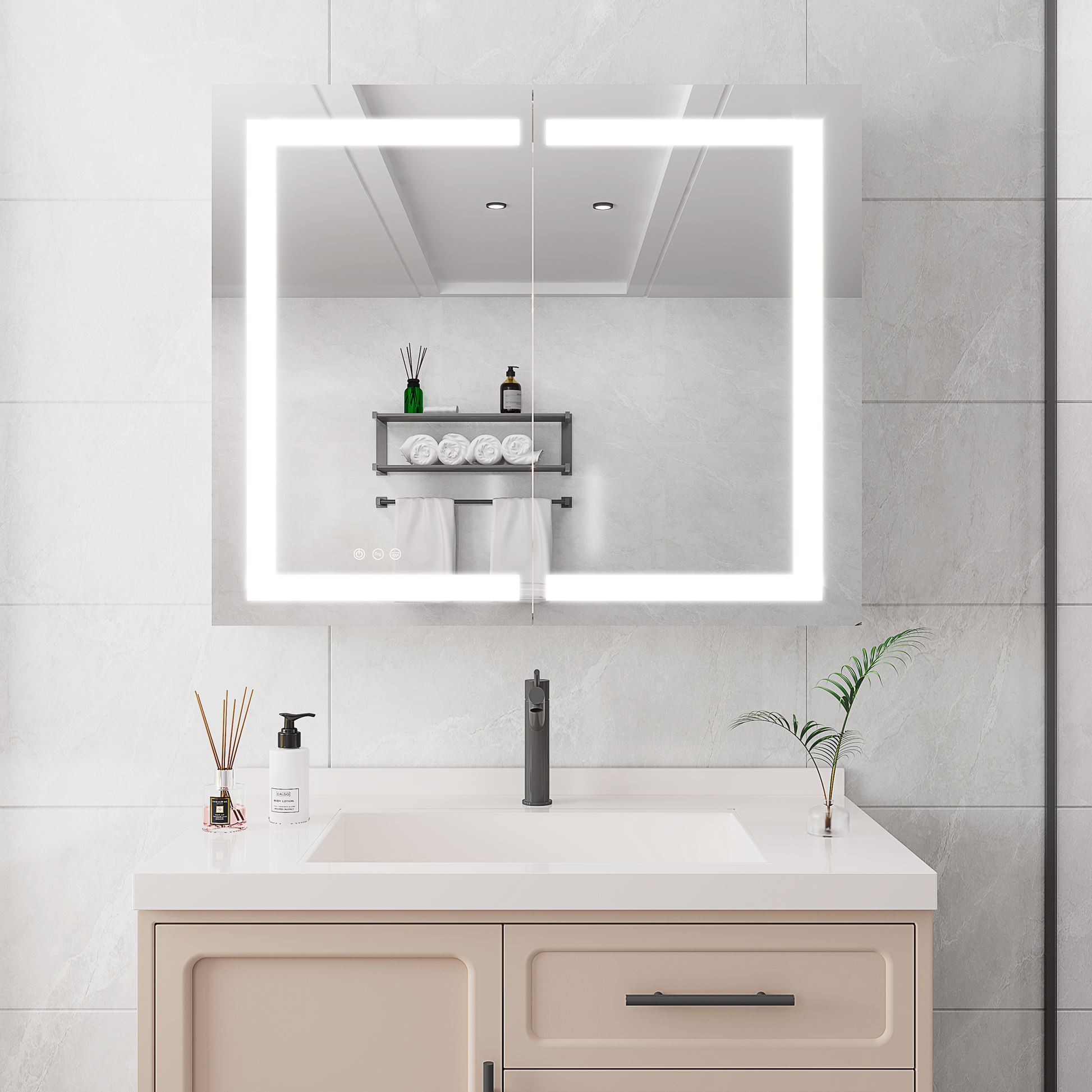 36 x 30 inch Medicine Cabinet with LED Vanity Mirror mirror included-bathroom-powder