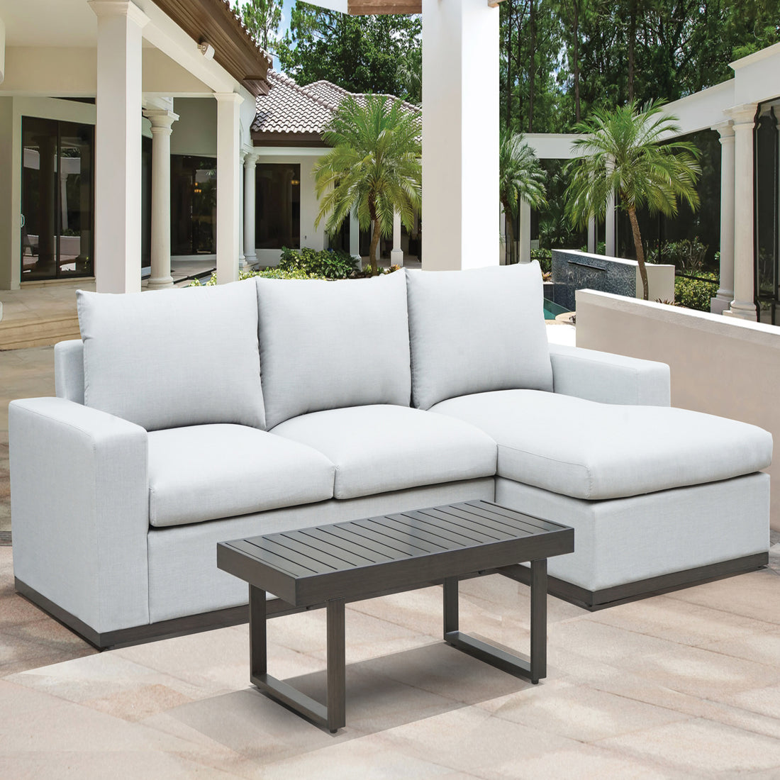 Luxurious Outdoor Chofa Sofa Chaise Generously Scaled, Stain And Fade Resistant Solution Dyed Acrylic Cover Gray Foam Acrylic