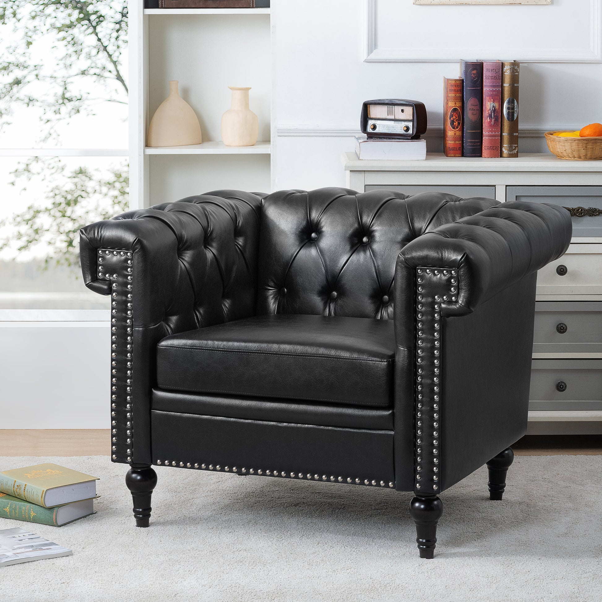 1 Seater Sofa For Living Room Black Pu