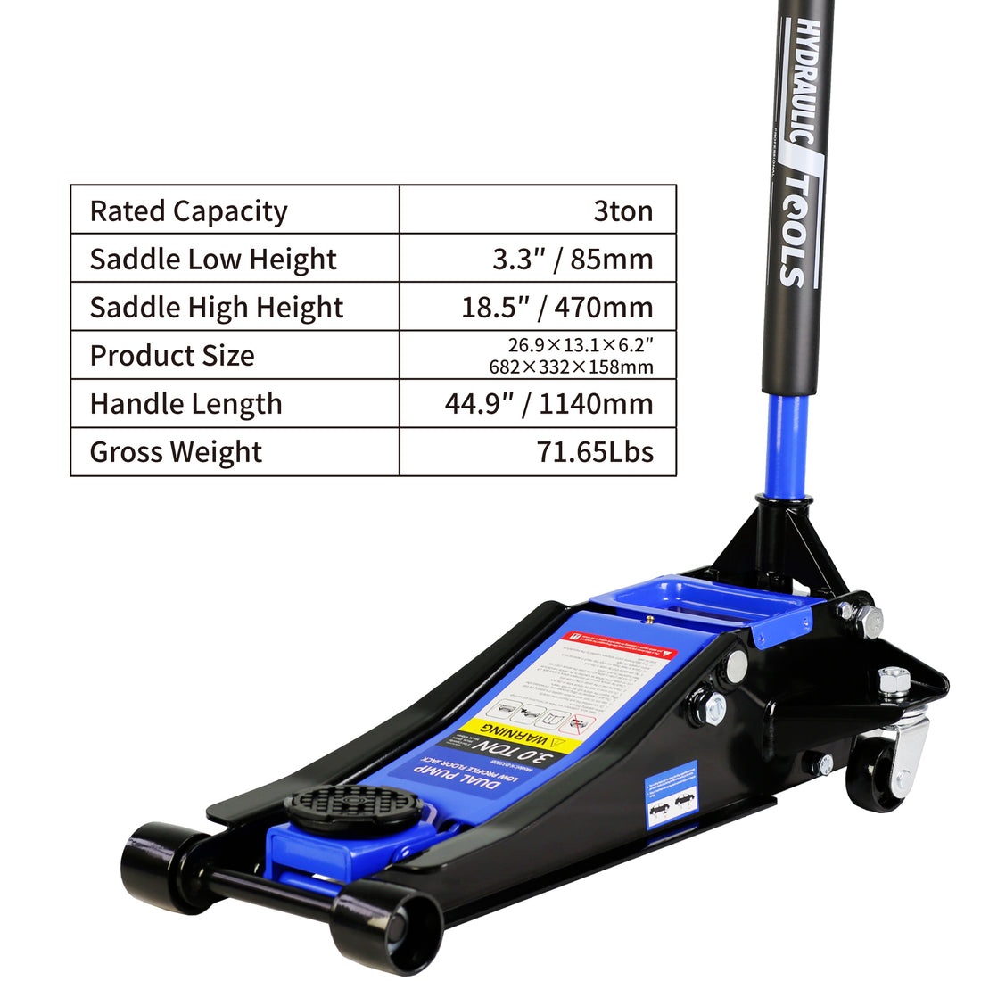 Hydraulic Low Profile And Steel Racing Floor Jack 3 Ton 6600 Lb Capacity, With Dual Piston Quick Lift Pump, Blue Lifting Range 3.3" 18.5" Black Blue Steel