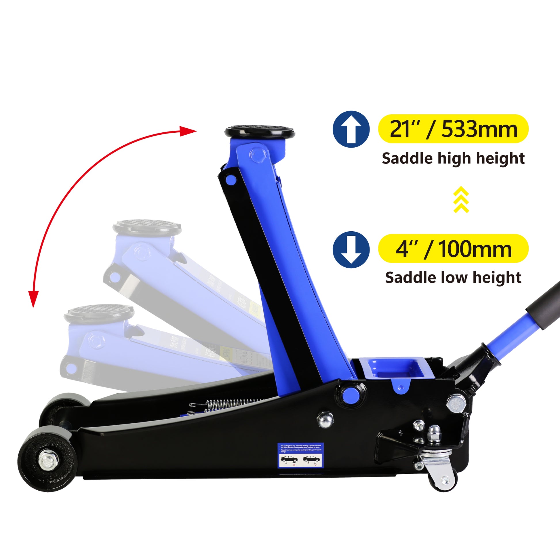 Floor Jack, 4 Ton Low Profile Floor Jack, Heavy Duty Steel Racing Floor Jack With Dual Piston Quick Lift Pump, Floor Jack Lifting Range 4" 21" Black Blue Steel