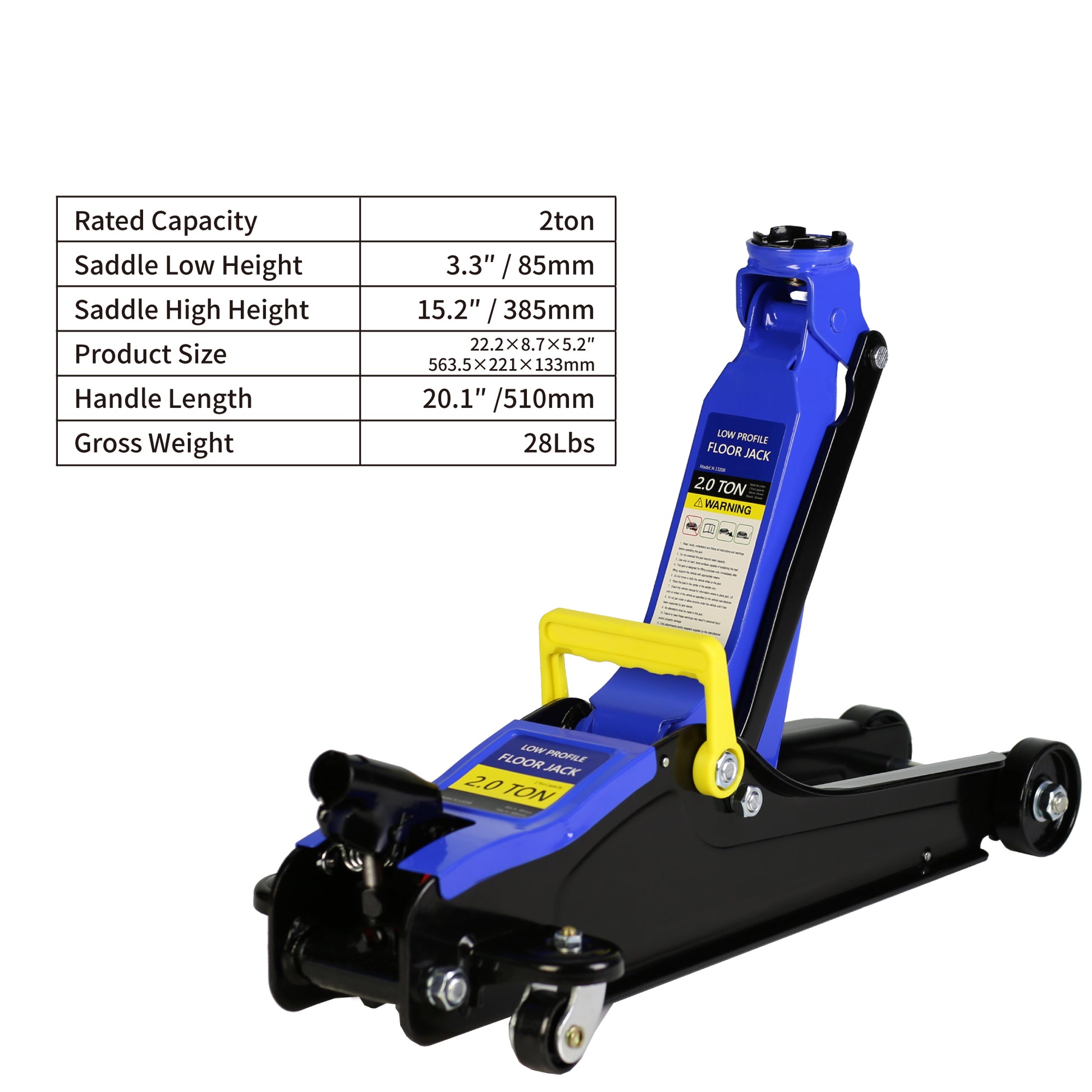 Floor Jack, 2 Ton Low Profile Floor Jack, Heav Yduty Steel Racing Floor Jack With Single Piston Quicklift Pump, Floor Jack Lifting Range 3.3" 15.2" Black Blue Steel