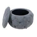 Large Button Tufted Woven Round Storage Ottoman For Living Room & Bedroom,17.7