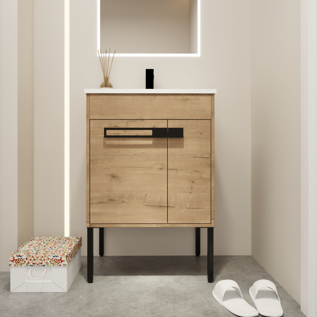 24 Inch Bathroom Vanity With Sink, Freestanding Bathroom Vanity Or Floating Is Optional Conversion24*18 00324Imo 1 Kd Packing Imitative Oak Plywood