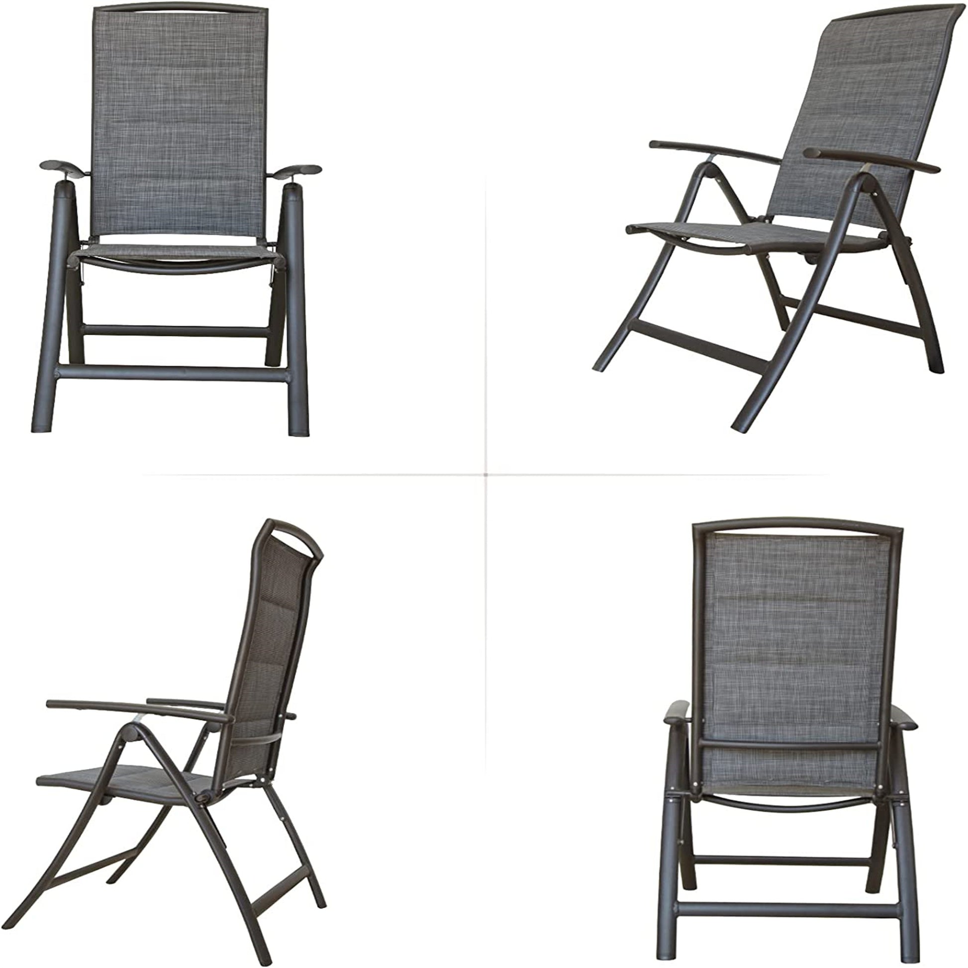 Folding Patio Chairs Set Of 2, Aluminium Frame Reclining Sling Lawn Chairs With Adjustable High Backrest, Patio Dining Chairs For Outdoor, Camping,Porch Double Layered Textilene Fabric, 2 Chairs Dark Gray Aluminium