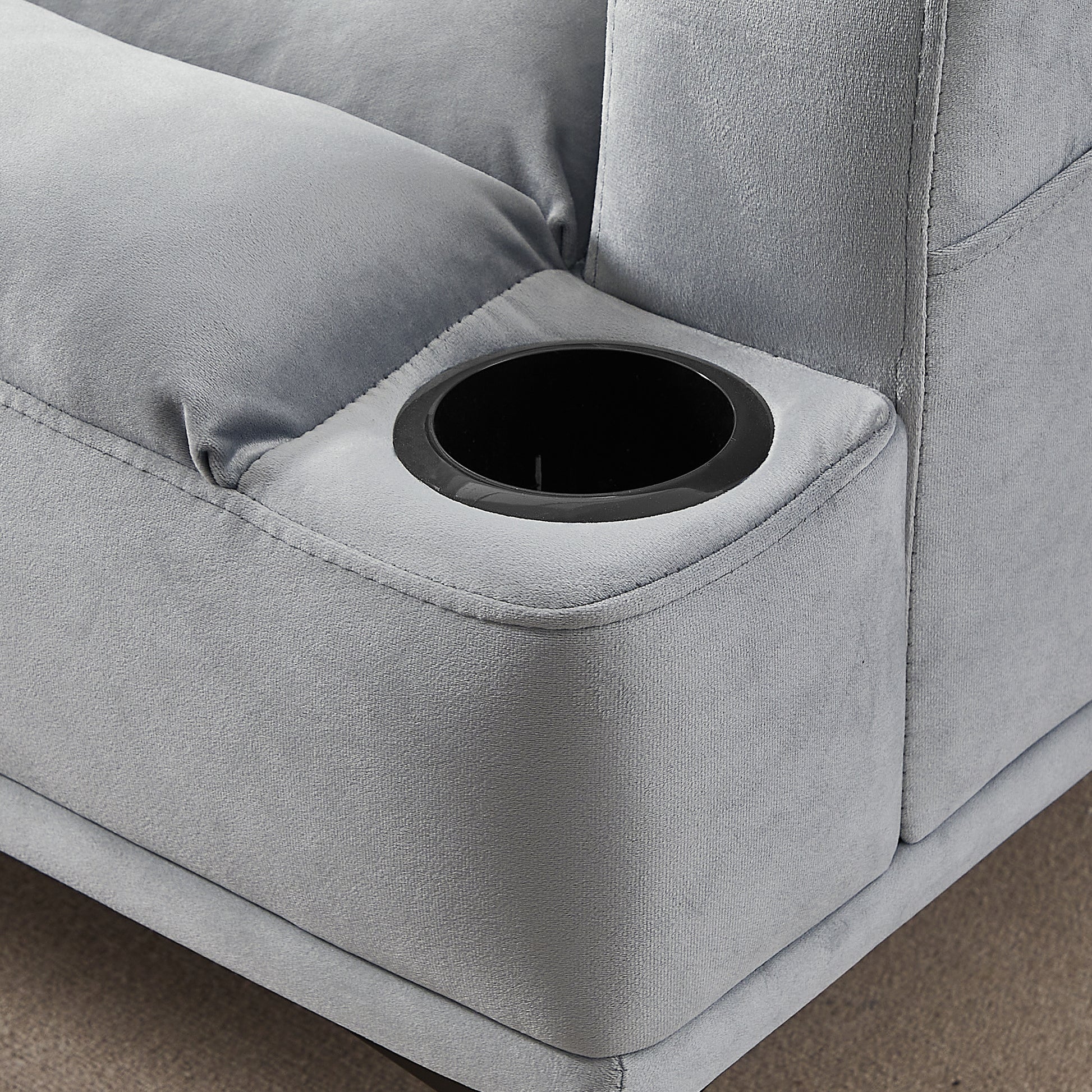 Accent Chairs With Ottoman, Velvet Fabric Armchair With Ottoman For Bedroom Living Room, Modern Chair With Cup Holder, Adjustable Backrest And Side Pockets. Gray Foam Velvet