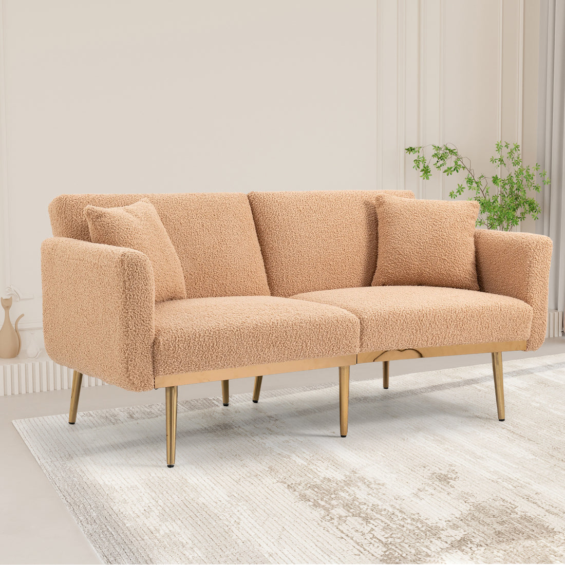 Coolmore Velvet Sofaaccent Sofa .Seat Sofa With Metal Feet Camel Teddy Polyester