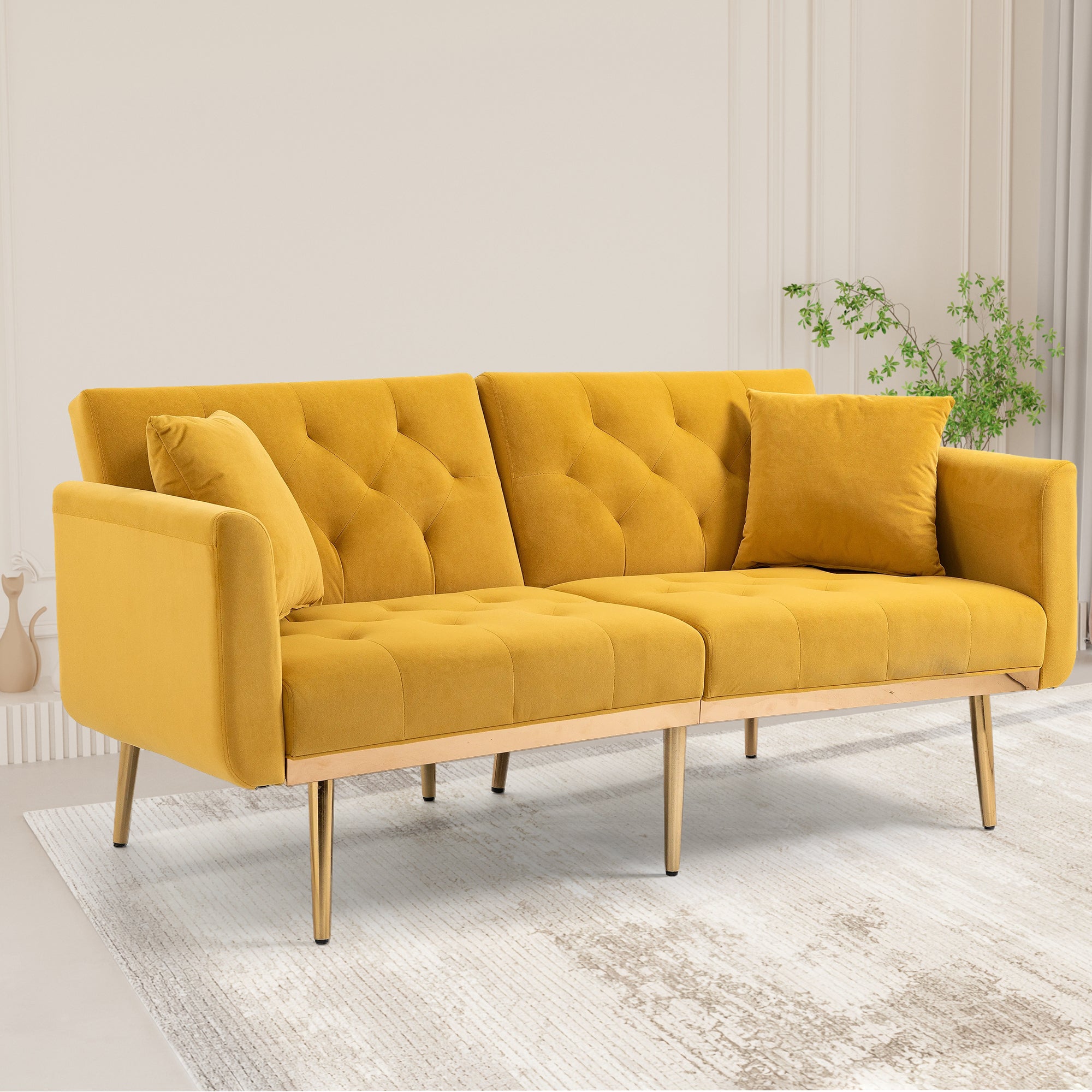 Coolmore Velvet Sofaaccent Sofa .Seat Sofa With Metal Feet Mustard Polyester