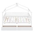 Full Size Wooden House Bed With Two Drawers, White Box Spring Not Required Full White Wood White Bedroom Pine Bed Frame Wood