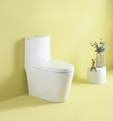 1.1 1.6 Gpf Dual Flush 1 Piece Elongated Toilet With Soft Close Seat Gloss White, Water Saving, Modern, Stylish Design 23T01 Gw Gloss White Ceramic