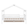 Twin Size Wooden House Bed With Two Drawers, White Box Spring Not Required Twin White Wood White Bedroom Pine Bed Frame Wood