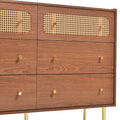 Dresser For Bedroom, Chest Of Drawers, 6 Drawer Dresser, Floor Storage Drawer Cabinet For Home Office, Drawer Chest Of Drawers Rattan Chest Of Drawers Highboard With 6 Drawers, Walnut H90 W120 D40 Cm 5 Or More Drawers Natural Cherry Art Deco Rattan