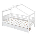 Twin Size Wooden House Bed With Two Drawers, White Box Spring Not Required Twin White Wood White Bedroom Pine Bed Frame Wood