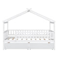 Twin Size Wooden House Bed With Two Drawers, White Box Spring Not Required Twin White Wood White Bedroom Pine Bed Frame Wood