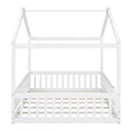 Full Size Wood Bed House Bed Frame With Fence, For Kids, Teens, Girls, Boys,White Box Spring Not Required Full White Wood Pine Bed Frame Wood