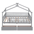 Full Size Wooden House Bed With Two Drawers,Gray Box Spring Not Required Full Gray Wood Gray Bedroom Pine Bed Frame Wood