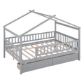 Full Size Wooden House Bed With Two Drawers,Gray Box Spring Not Required Full Gray Wood Gray Bedroom Pine Bed Frame Wood